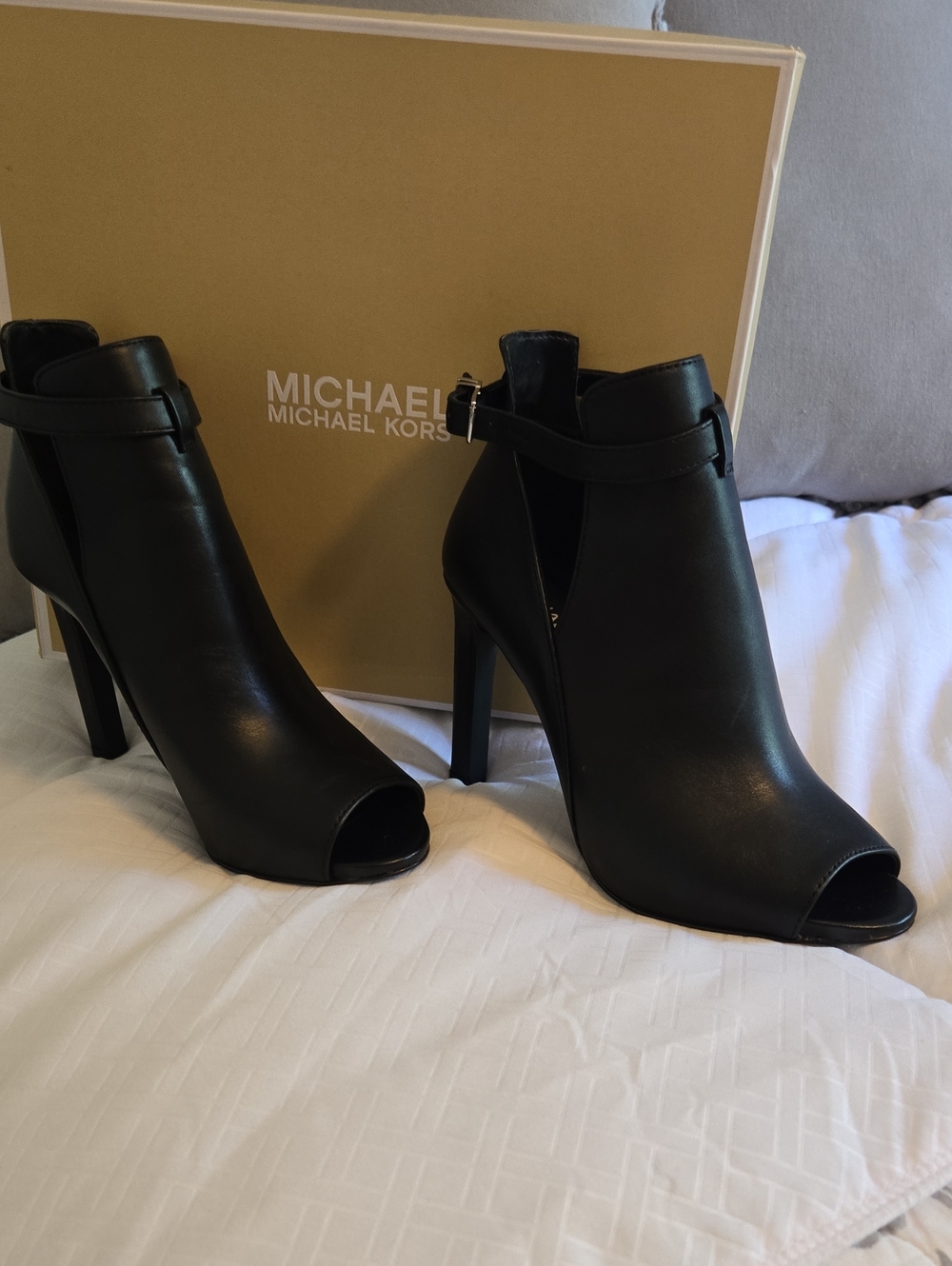 Michael Kors Black Leather Peep-Toe High-Heel Booties